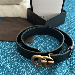 Insipired Gucci Black Belt with Gold Double G Buckle small